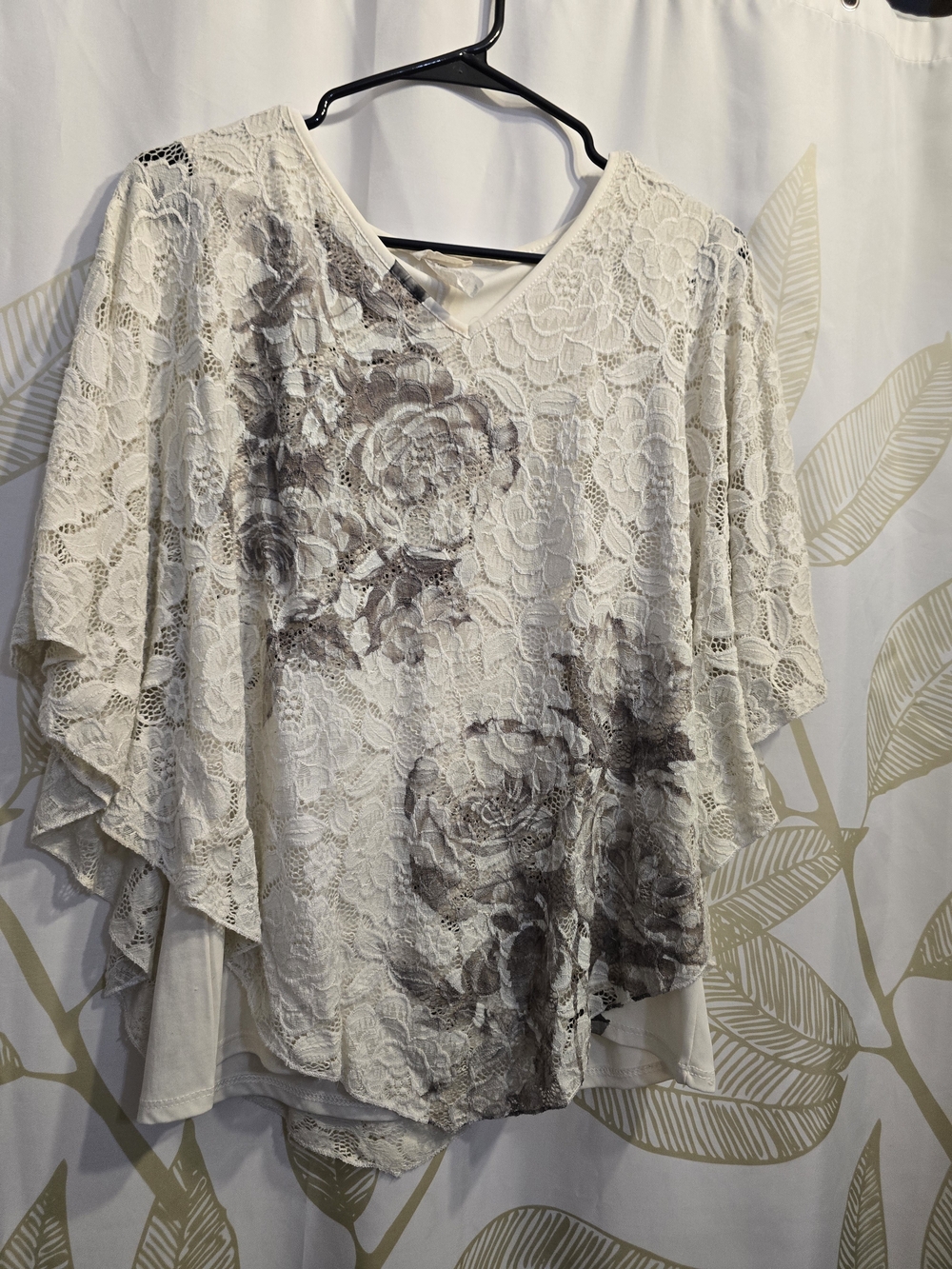 Women's Cream Lace Floral Overlay Top